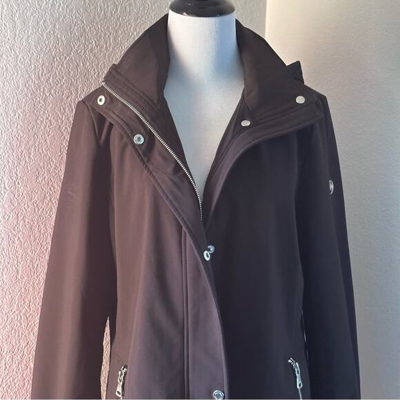 Calvin Klein Black Hooded Trench Coat Soft Shell Rain Jacket / Parka M - Picture 4 of 13